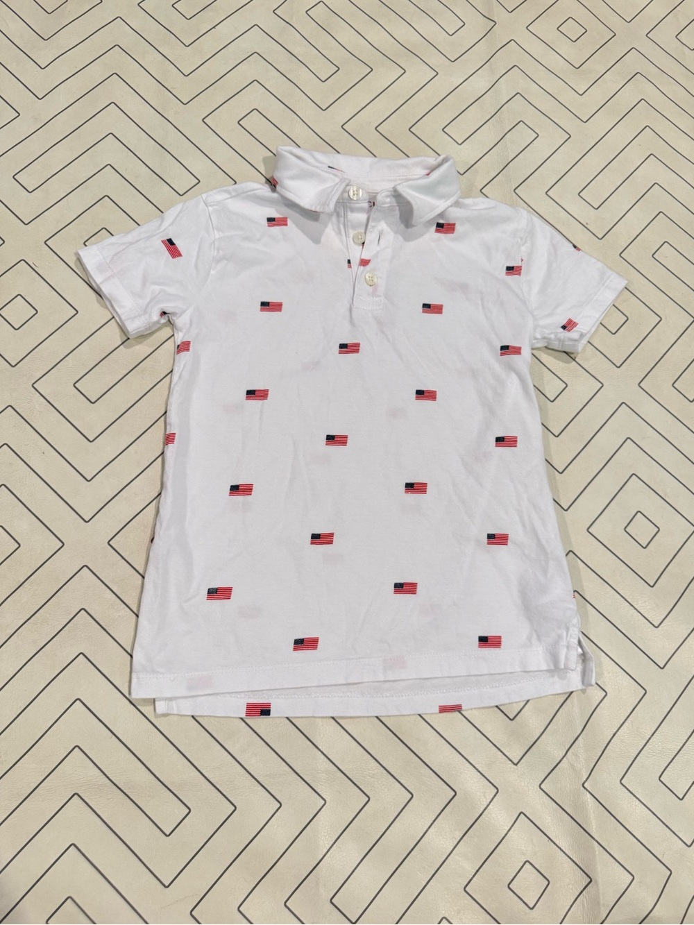 Crewcuts White Polo Shirt with Mini Flag Print